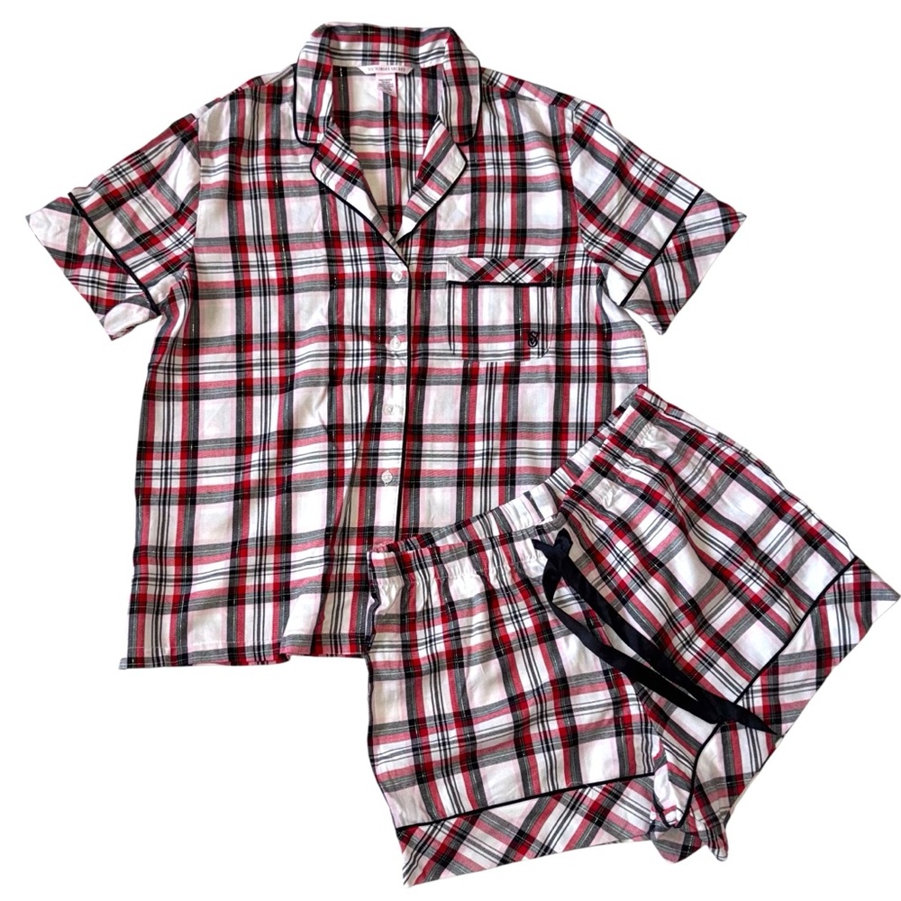 Victoria's Secret Red and Black Checkered Flannel Pajama Set MEDIUM